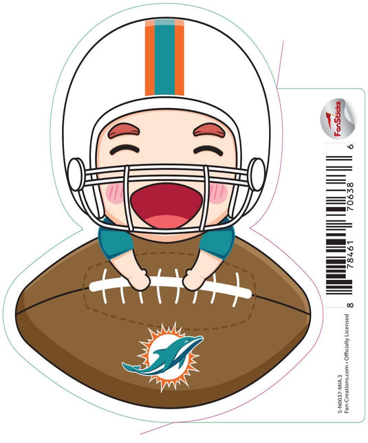 Fan Creations Decal Miami Dolphins 3in Decal Anime Football Player - Leaning on Football