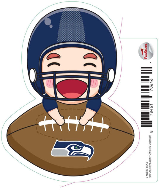 Fan Creations Decal Seattle Seahawks 3in Decal - Anime Football Player (Leaning on Football)
