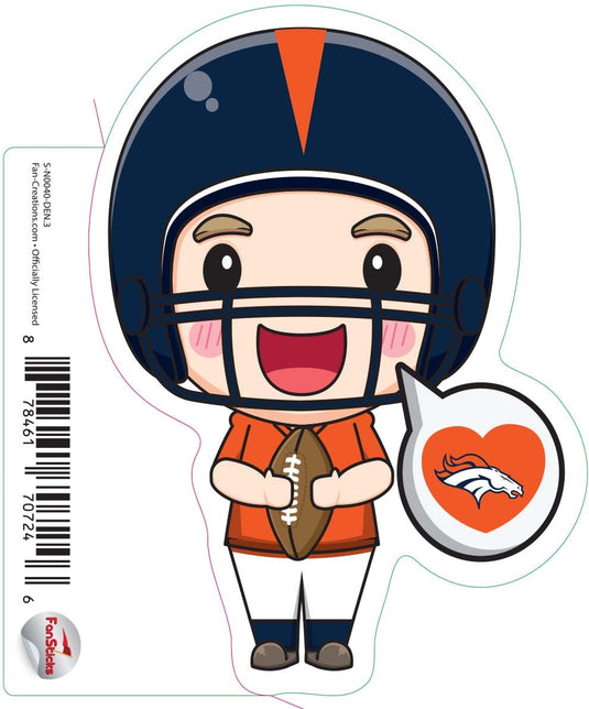 Fan Creations Decal Denver Broncos 3in Decal Anime Football Player - Heart Caption