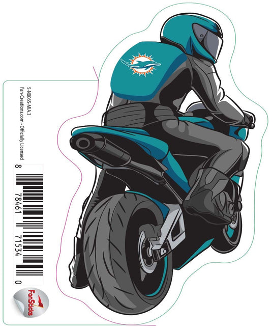 Fan Creations Decal Miami Dolphins 3in Decal Person on Motorcycle