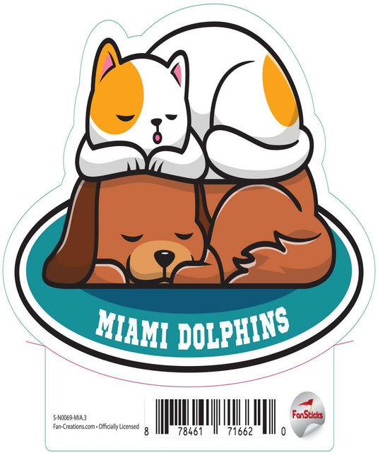 Fan Creations Decal Miami Dolphins 3in Decal Cat & Dog Napping