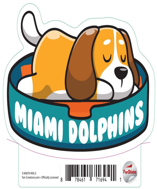 Fan Creations Decal Miami Dolphins 3in Decal Dog Napping