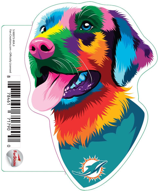 Fan Creations Decal Miami Dolphins 3in Decal Rainbow Dog Bandana