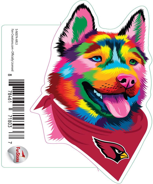 Fan Creations Decal Arizona Cardinals 3in Decal Rainbow Husky Bandana