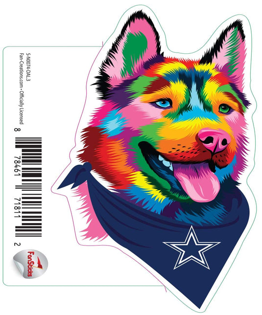 Fan Creations Decal Dallas Cowboys 3in Decal Rainbow Husky Bandana