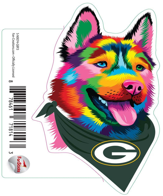Fan Creations Decal Green Bay Packers 3in Decal Rainbow Husky Bandana