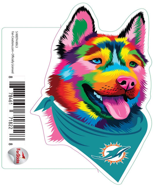 Fan Creations Decal Miami Dolphins 3in Decal Rainbow Husky Bandana