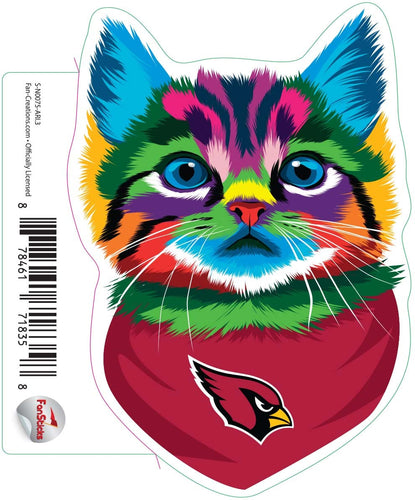 Fan Creations Decal Arizona Cardinals 3in Decal Rainbow Cat Bandana