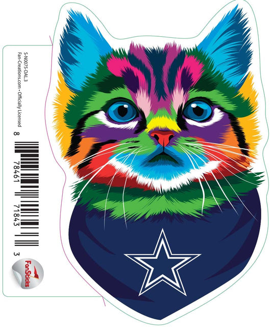 Fan Creations Decal Dallas Cowboys 3in Decal Rainbow Cat Bandana