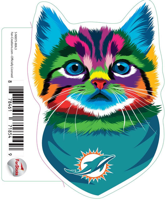 Fan Creations Decal Miami Dolphins 3in Decal Rainbow Cat Bandana