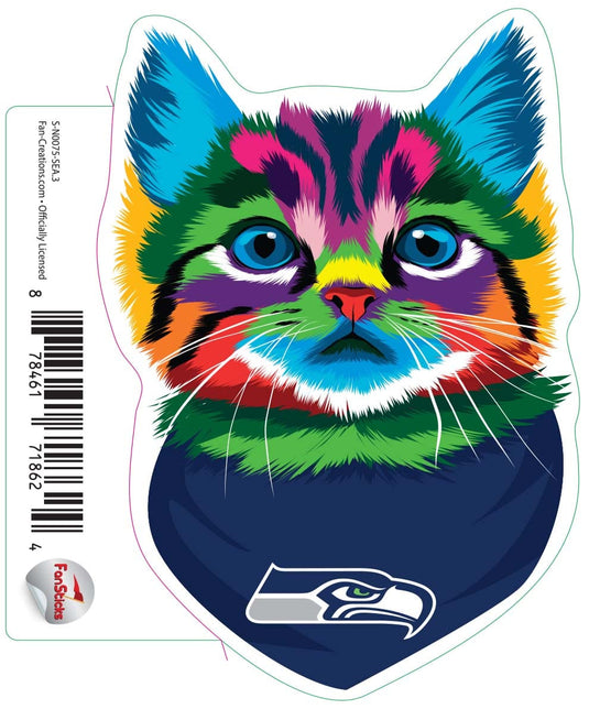 Fan Creations Decal Seattle Seahawks 3in Decal - Rainbow Cat Bandana