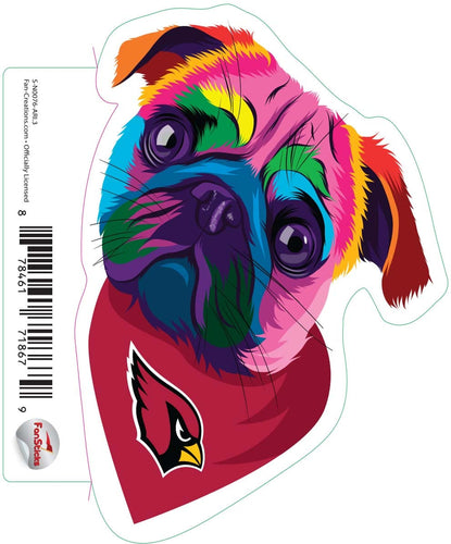 Fan Creations Decal Arizona Cardinals 3in Decal Rainbow Pug Bandana