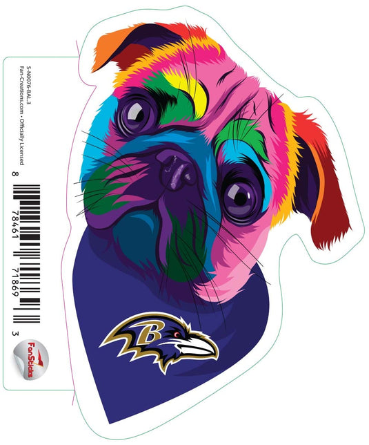 Fan Creations Decal Baltimore Ravens 3in Decal Rainbow Pug Bandana