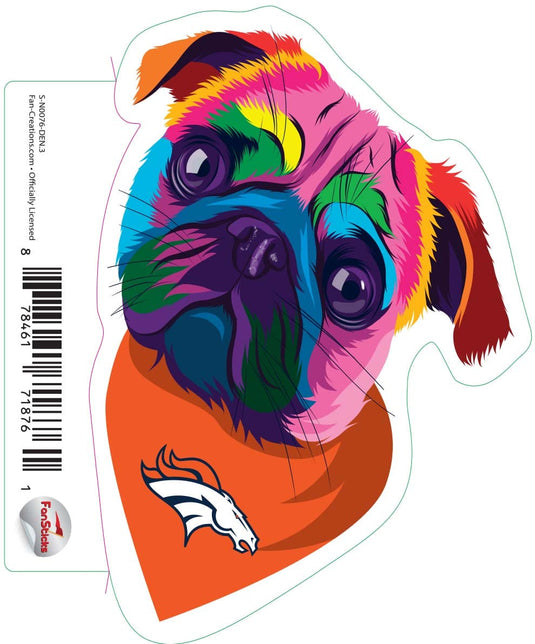 Fan Creations Decal Denver Broncos 3in Decal Rainbow Pug Bandana