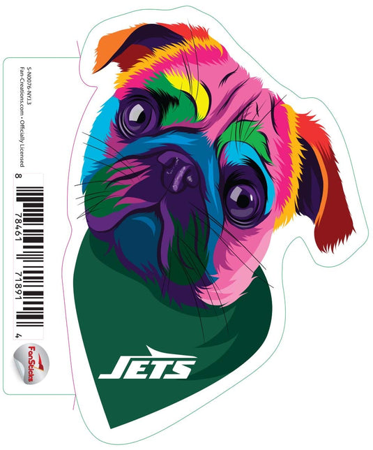 Fan Creations Decal New York Jets 3in Decal Rainbow Pug Bandana