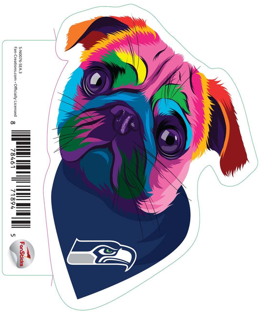 Fan Creations Decal Seattle Seahawks 3in Decal - Rainbow Pug Bandana
