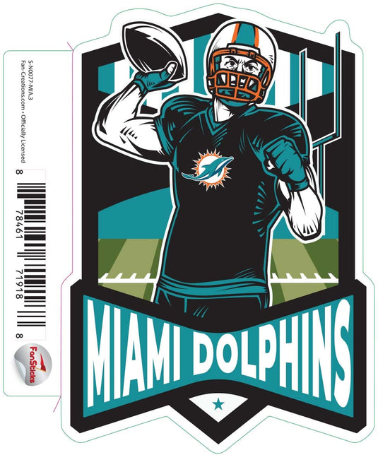 Fan Creations Decal Miami Dolphins 3in Decal Football Player - Throwing
