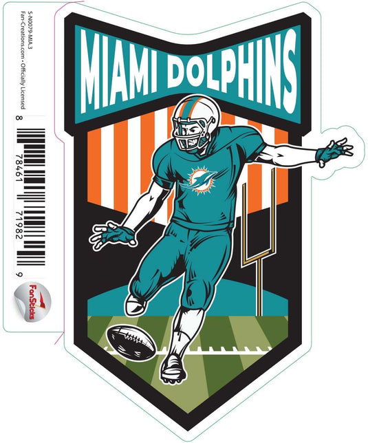 Fan Creations Decal Miami Dolphins 3in Decal Football Player - Kicker