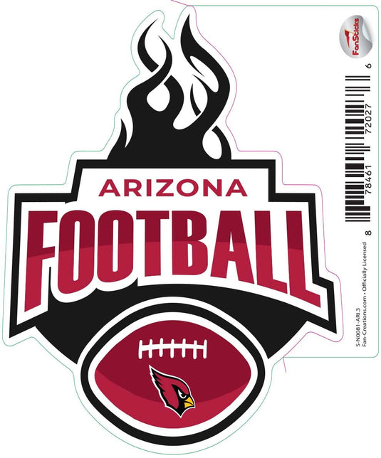 Fan Creations Decal Arizona Cardinals 3in Decal Football Flames