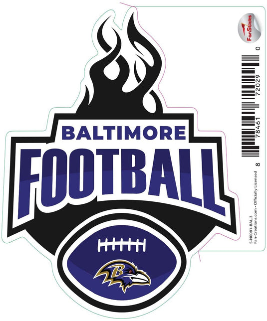 Fan Creations Decal Baltimore Ravens 3in Decal Football Flames