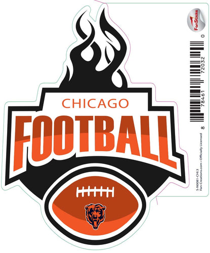 Fan Creations Decal Chicago Bears 3in Decal Football Flames