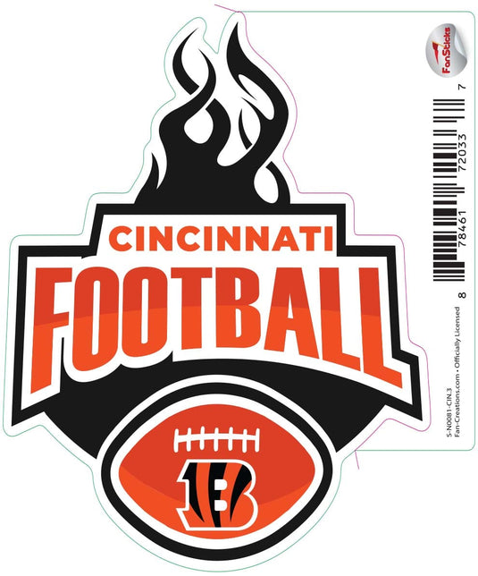 Fan Creations Decal Cincinnati Bengals 3in Decal Football Flames