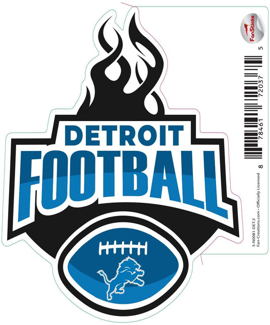 Fan Creations Decal Detroit Lions 3in Decal Football Flames