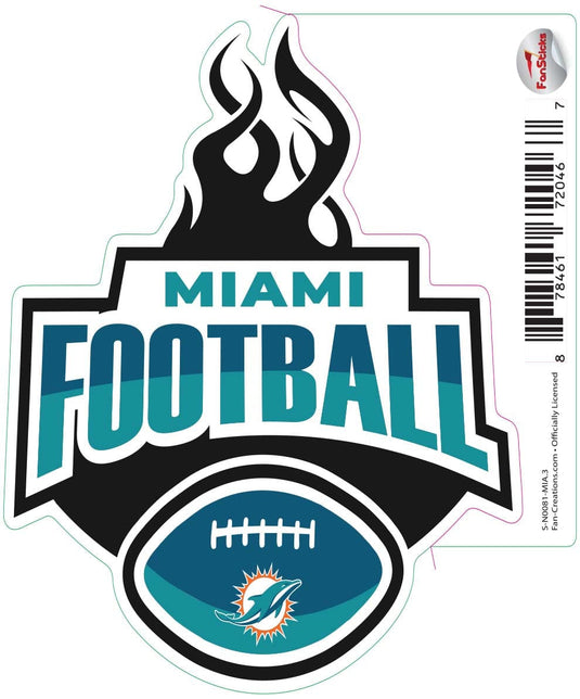 Fan Creations Decal Miami Dolphins 3in Decal Football Flames