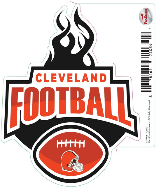 Fan Creations Decal Cleveland Browns 3in Decal Football Flames