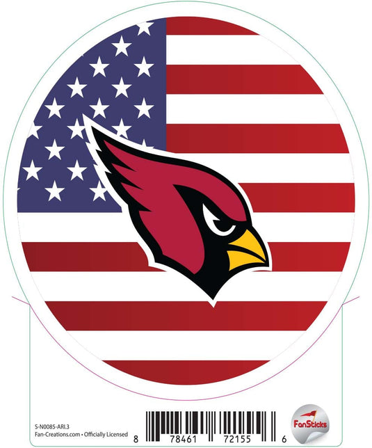 Fan Creations Decal Arizona Cardinals 3in Decal Logo on American Flag Circle