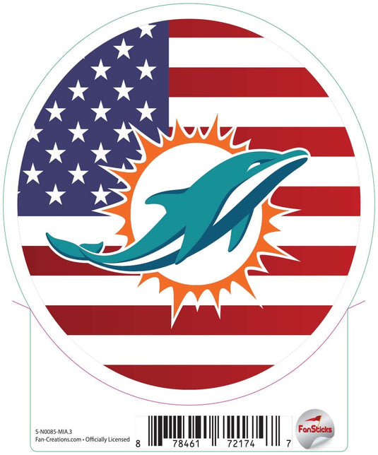 Fan Creations Decal Miami Dolphins 3in Decal Logo on Flag Circle