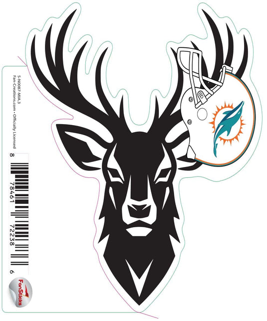 Fan Creations Decal Miami Dolphins 3in Decal Deer Helmet
