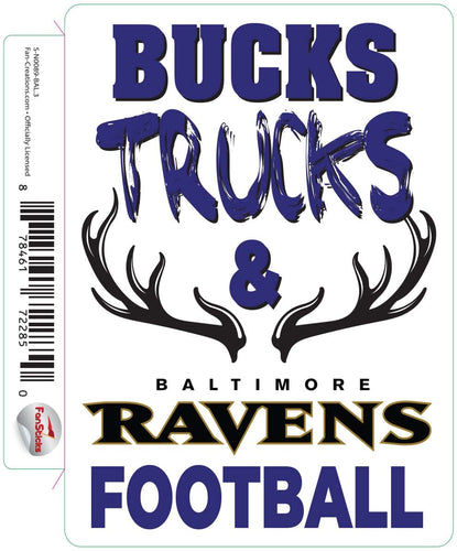 Fan Creations Decal Baltimore Ravens 3in Decal Bucks, Trucks & Team