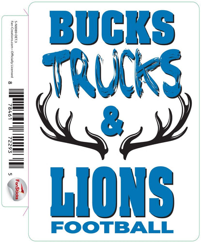 Fan Creations Decal Detroit Lions 3in Decal Bucks, Trucks & Team