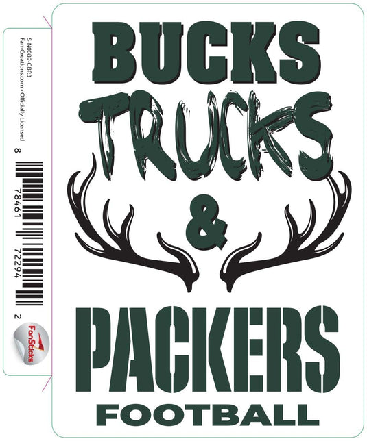 Fan Creations Decal Green Bay Packers 3in Decal Bucks, Trucks & Team