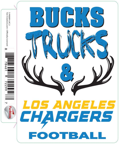 Fan Creations Decal Los Angeles Chargers 3in Decal Bucks, Trucks & Team