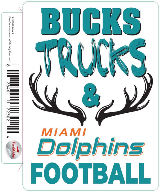 Fan Creations Decal Miami Dolphins 3in Decal Bucks, Trucks & Team