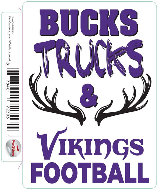 Fan Creations Decal Minnesota Vikings 3in Decal Bucks, Trucks & Team