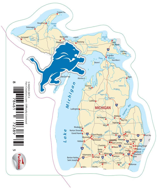 Fan Creations Decal Detroit Lions 3in Decal Map