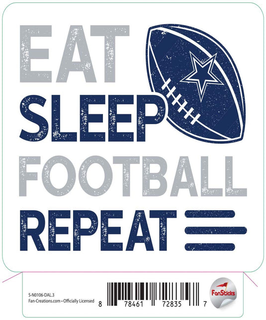 Fan Creations Decal Dallas Cowboys 3in Decal Eat Sleep Football Repeat