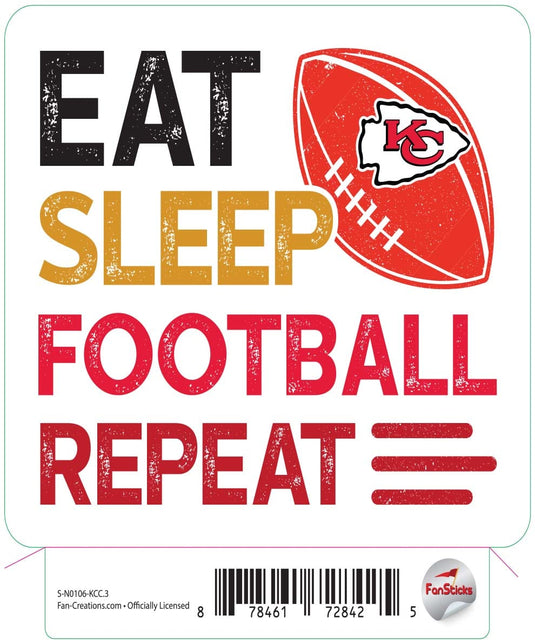 Fan Creations Decal Kansas City Chiefs 3in Decal Eat Sleep Football Repeat