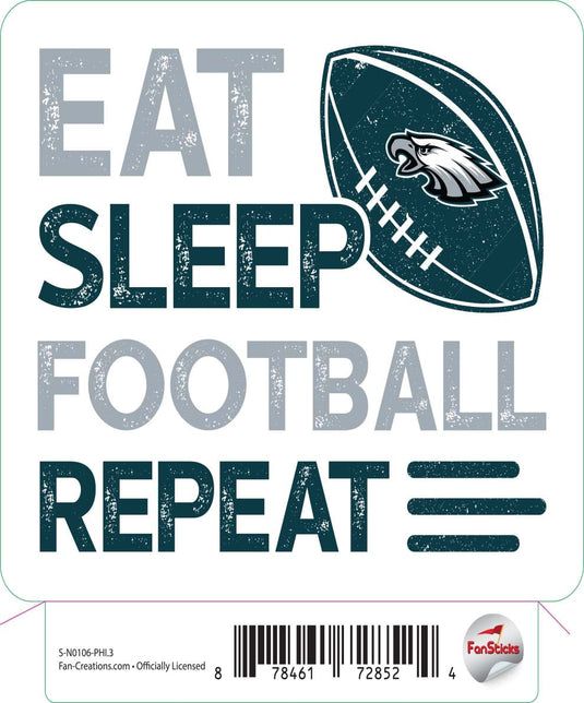 Fan Creations Decal Philadelphia Eagles 3in Decal Eat Sleep Football Repeat