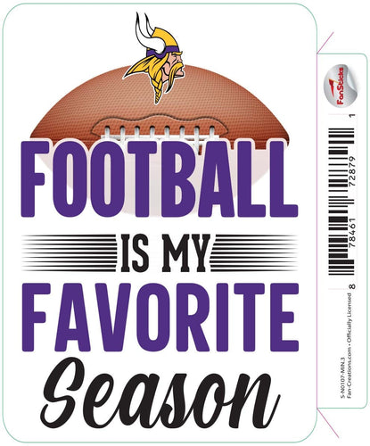 Fan Creations Decal Minnesota Vikings 3in Decal Football is My Favorite Season