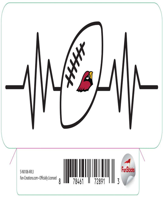 Fan Creations Decal Arizona Cardinals 3in Decal Heart Beat Football