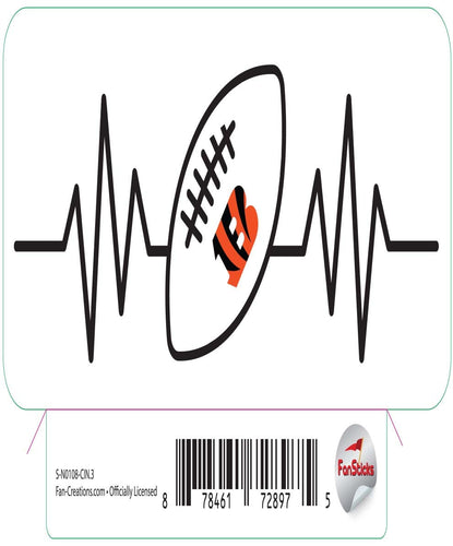 Fan Creations Decal Cincinnati Bengals 3in Decal Heart Beat Football