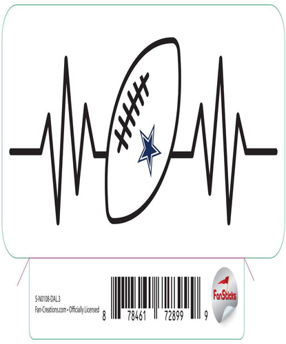 Fan Creations Decal Dallas Cowboys 3in Decal Heart Beat Football