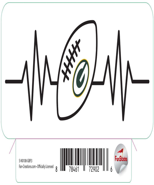 Fan Creations Decal Green Bay Packers 3in Decal Heart Beat Football