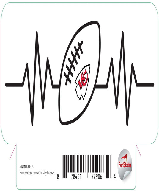 Fan Creations Decal Kansas City Chiefs 3in Decal Heart Beat Football