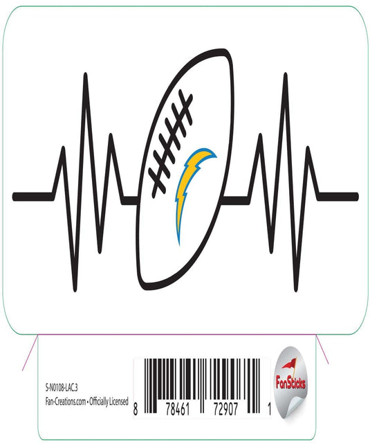 Fan Creations Decal Los Angeles Chargers 3in Decal Heart Beat Football