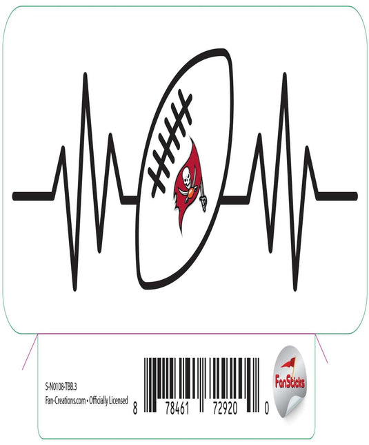 Fan Creations Decal Tampa Bay Buccaneers 3in Decal - Heart Beat Football